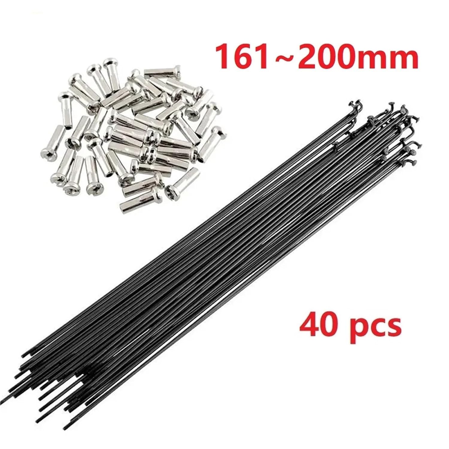 Bicycle Spokes Bicycle Replacement Parts with Nipples Stainless Steel 161-200mm for MTB Road Bike Folding Bike 14G 40Pcs(162mm)