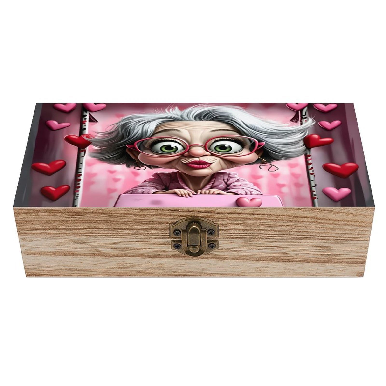 asbwuo Featuring A Smiling Elderly Woman Vintage Wooden Keepsake Box
