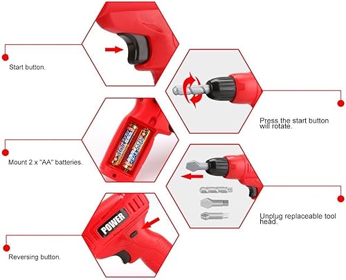 Miniatura 6 de PowerTRC Juego de herramientas eléctricas para niños con 3 brocas intercambiables con sonido y movimiento  Juego de simulación  Herramientas para