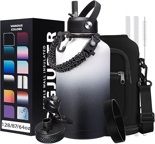 Miniatura 43 de Botella de agua de acero inoxidable aislada al vacío de 40 onzas, mantiene frío 48 h y caliente 24 h, tapa de pajilla y boquilla, funda de Verde