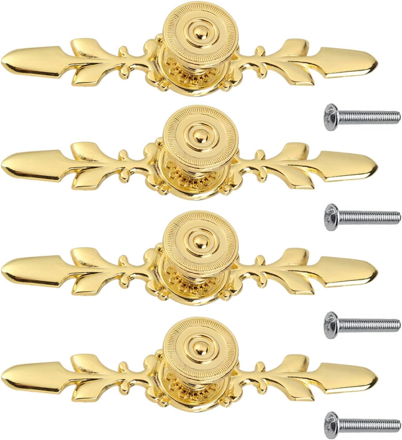 Pull Handle, Vintage Style Zinc Alloy Door Knob with Screw, Fit for Drawer Cabinet, 4-Pack (Gold)