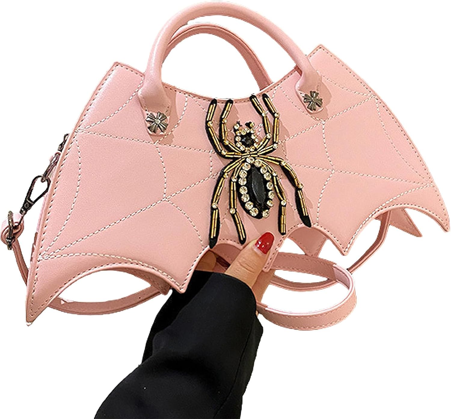 Women Spider Web Purse Novelty Bat Wing Shoulder Bag Unique Halloween Crossbody Bag PU Leather Horror Goth Handbag