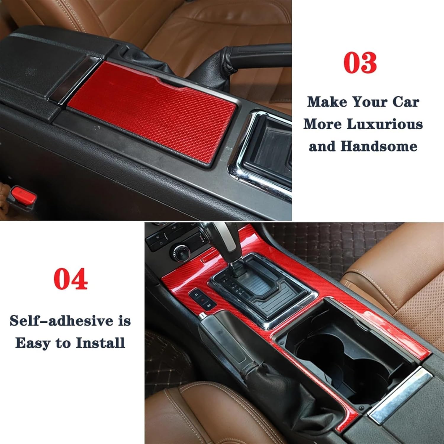 for Fords Mustang 2009-2013 Gear Shift Decoration Cover Trim Water Cup Holder Sticker Decal Car Interior Accessories Carbon Fiber(2Pcs-Carbon Fiber)