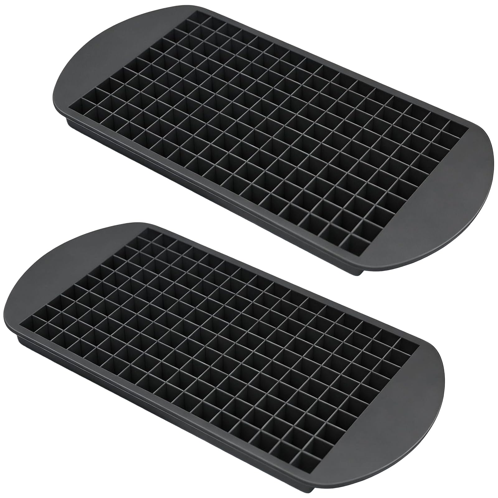 2 Pcs Food Grade Silicone Ice Cube Tray, 160 Grids Flexible Square Ice Molds,Reusable Freezer Tray, for Baby Food Whiskey Cocktail and Cold Drink Making Kitchen Gadgets Stackable Ice Trays(Black)