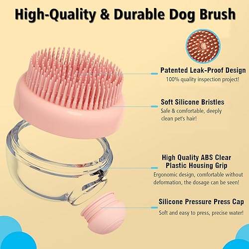 Miniatura 3 de Kwispel Cepillo de baño para perros, 2 piezas de champú de masaje para mascotas, cepillo de baño con dispensador de jabón y champú, cerdas de