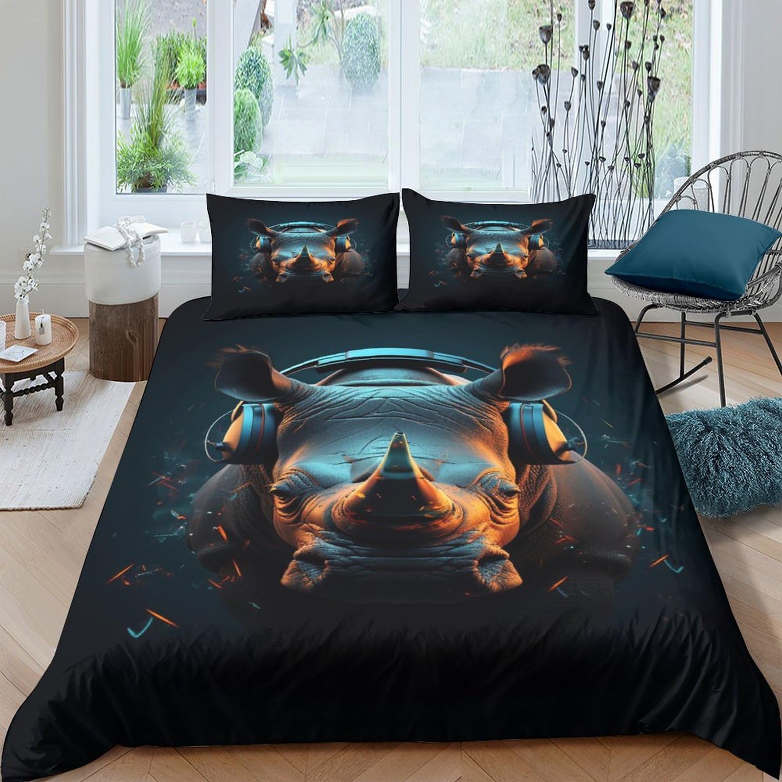 Parure de lit 200x200 cm Rhino en microfibre avec housse et taies