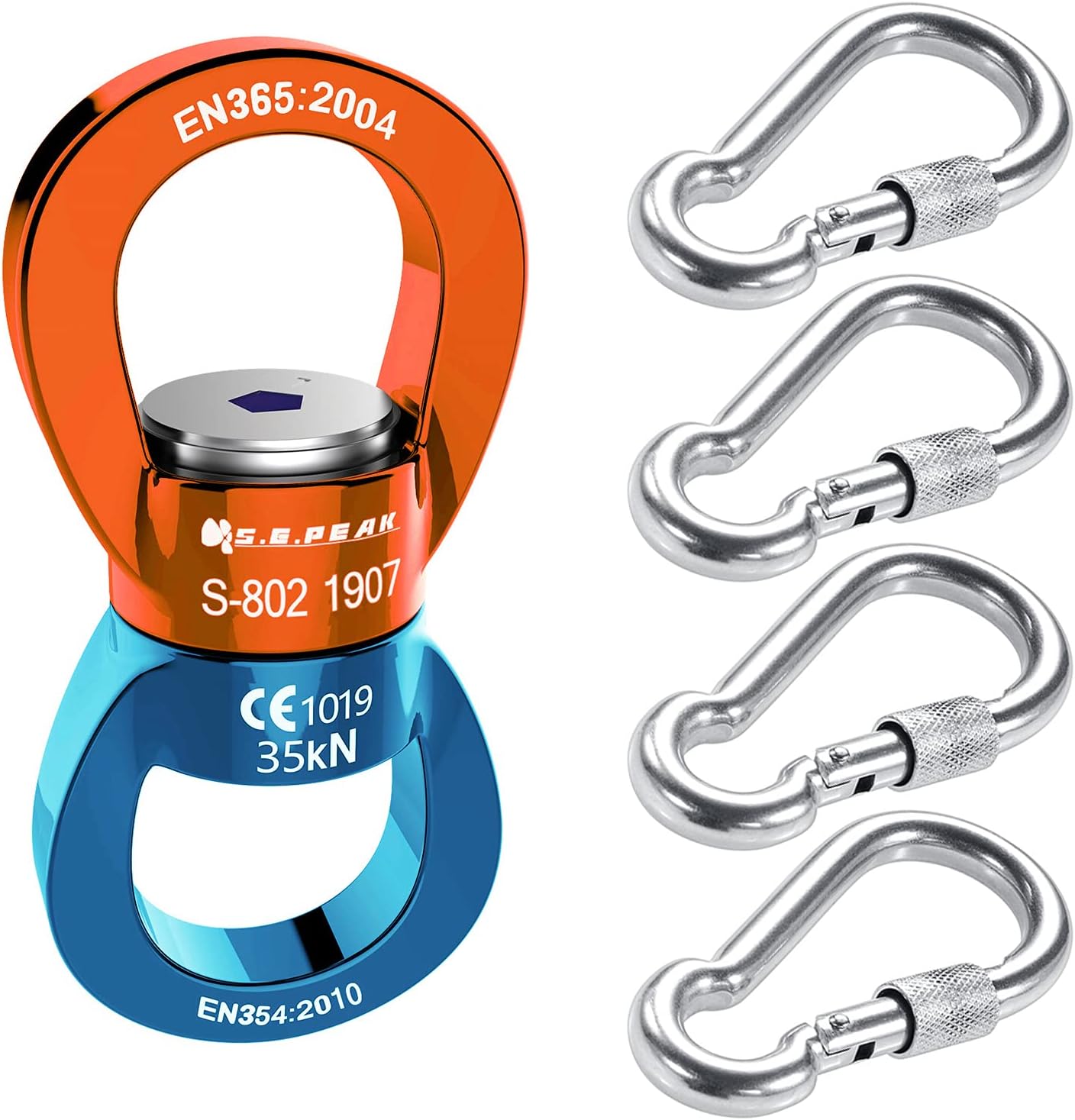 PROND 35kN Safest Rotational Device with Locking Carabiners, 316 Stainless Steel Heavy Duty Screw Lock Carabiner Hooks, Swing Swivel, Swing Spinner, Carabiner Swivel