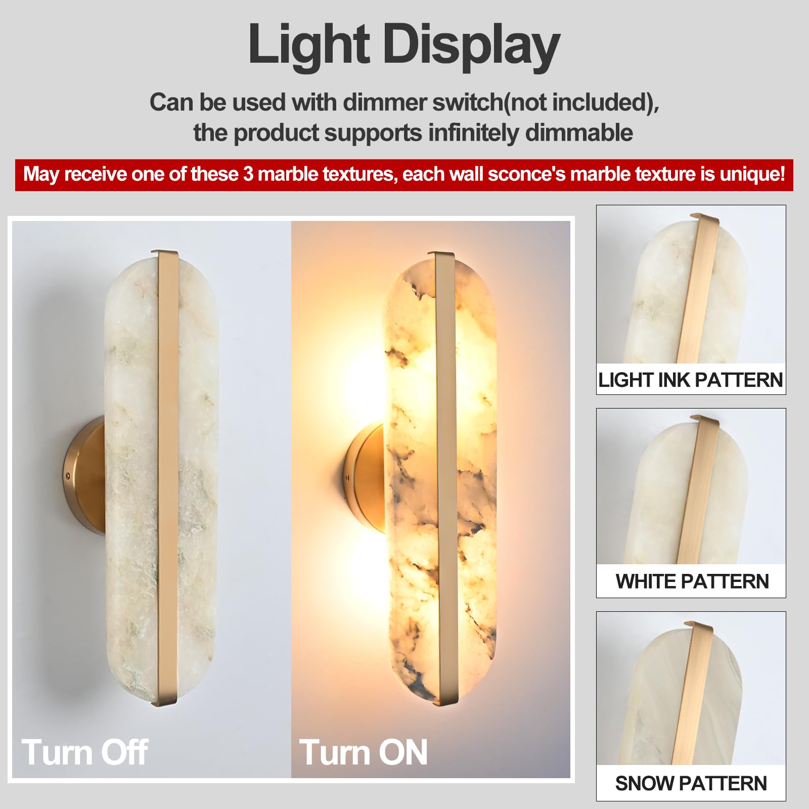 Aetherion Aplique De Pared De Alabastro Natural 15,7'', Lámpara Ovalada Moderna De Mármol, Iluminación Interior Para Baño, Dormitorio, Sala, Pasillo, Restaurante Y Escaleras Gold 1-Pack