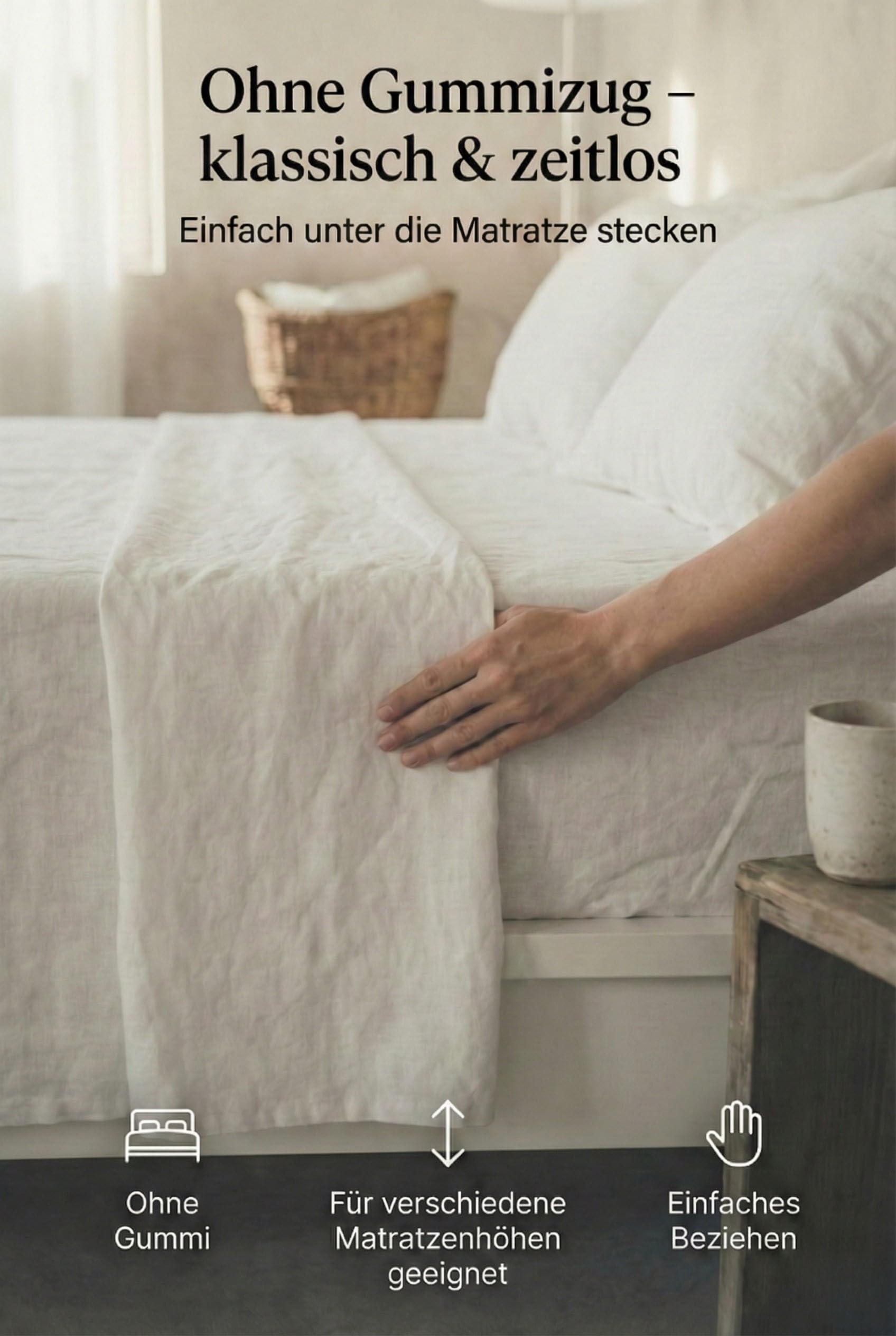 Leinen Bettlaken ohne Gummi – 100% Stonewashed Leinen Flachlaken – Atmungsaktiv – Ohne Kissenbezüge – (Off White, 140 x 220 cm)