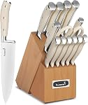 Kuisine Chef Couteau, acier inoxydable au carbone élevé Ultra Poignée ergonomique à lame pointue, ensemble de couteaux à la chatte avec aiguiseur intégré, cadeau élégant pour les vacances (Ivory Pro,15PCS)