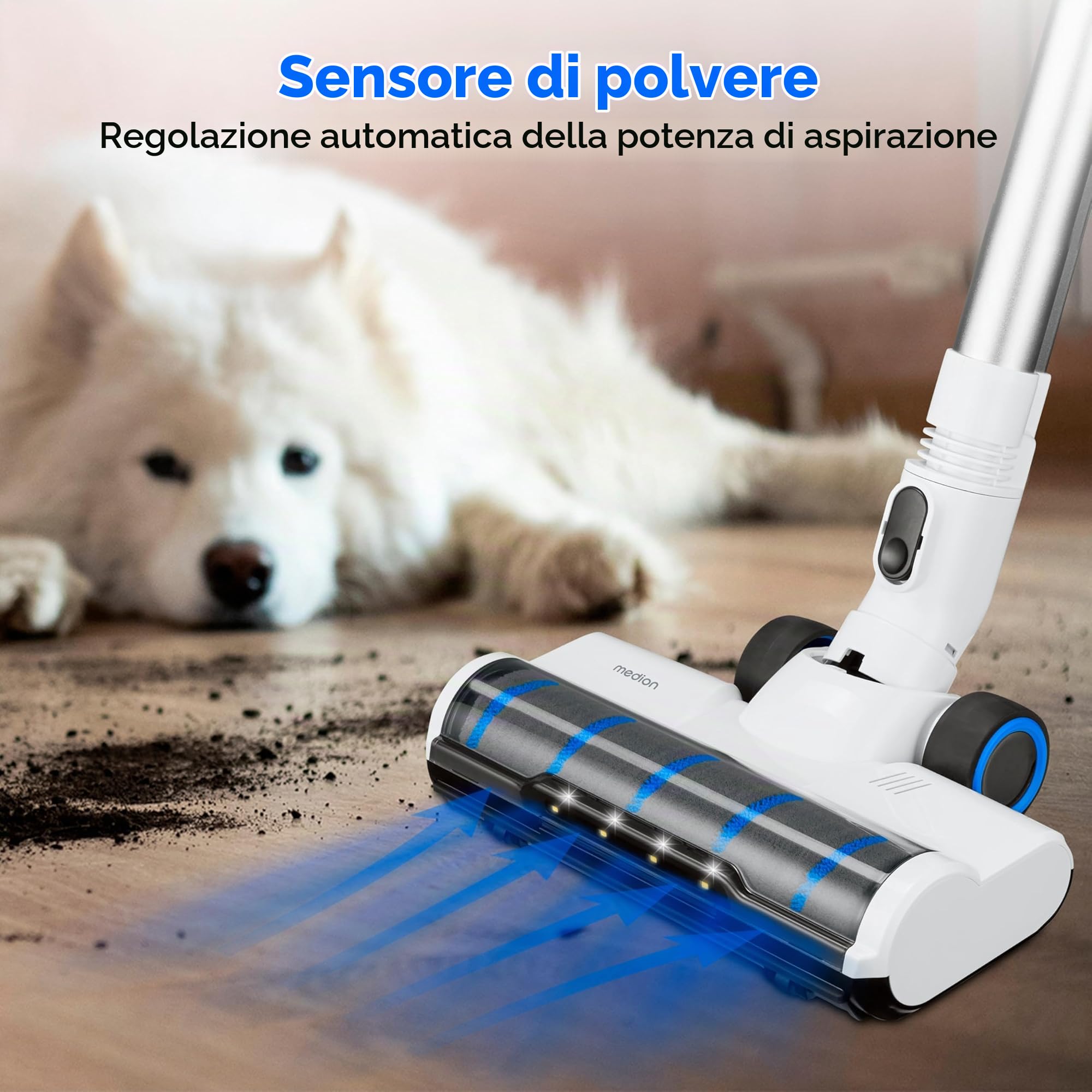 MEDION P400 W+ aspirapolvere a bastone con funzione di pulizia (cordless, senza sacchetto, tecnologia a ciclone, 400 watt, aspirapolvere a bastone 2in1, aspirapolvere a mano, batteria ricaricabile