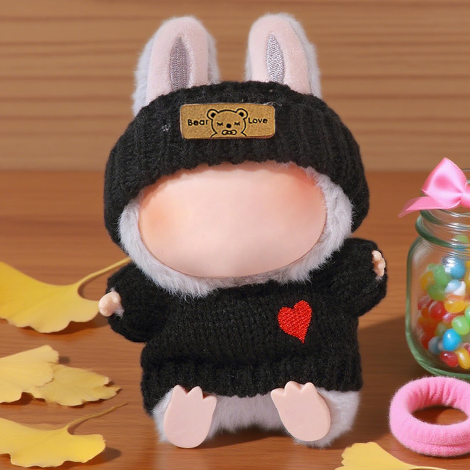 EUPSIIU 2 Piezas Ropa para Muñeco de Peluche de 17cm, Ropa de Corazón Blanco y Negro Traje para Muñecas con Sombreros y Ropa, Accesorios para Muñeca de Peluche para Niños y Adultos(Negro, Blanco)