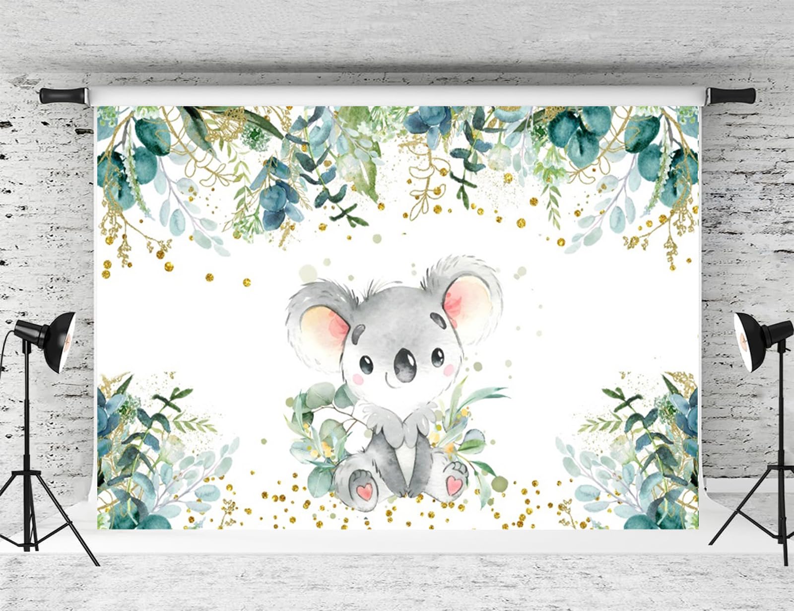 Generic 7x5ft Cute Baby Koala Baby Shower Backdrop Green Ecalyptus Leaves 1st birthday Photo Background Animal Theme Newborn Birthday Party Decoration