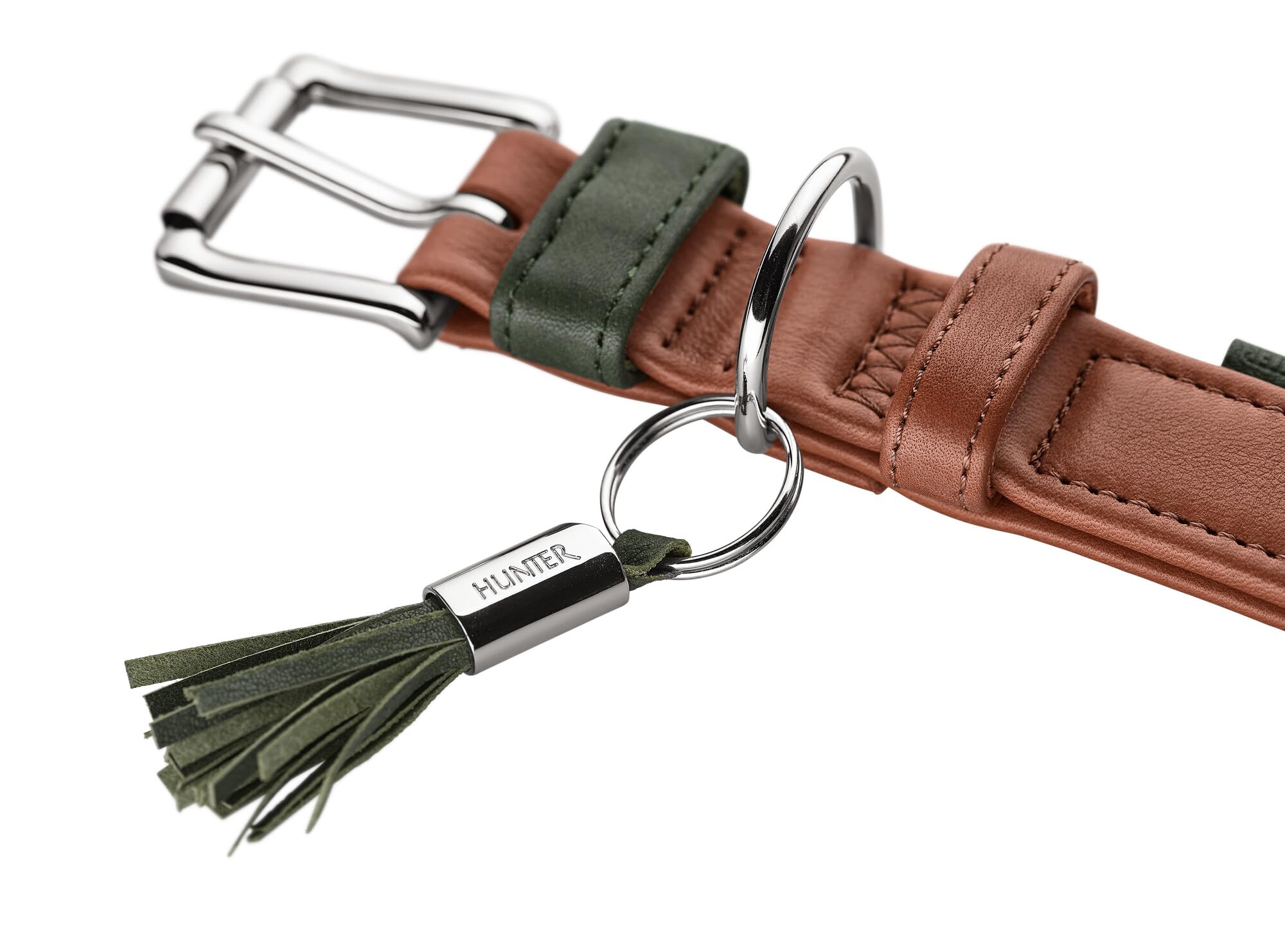 HUNTER Hundehalsband Portofino aus Premiumleder, extra weich gepolstert & fellschonend, mit umgeschlagenen Kanten, edle Haptik, Made in Germany, Farbe: Cognac/Oliv, Größe: 40