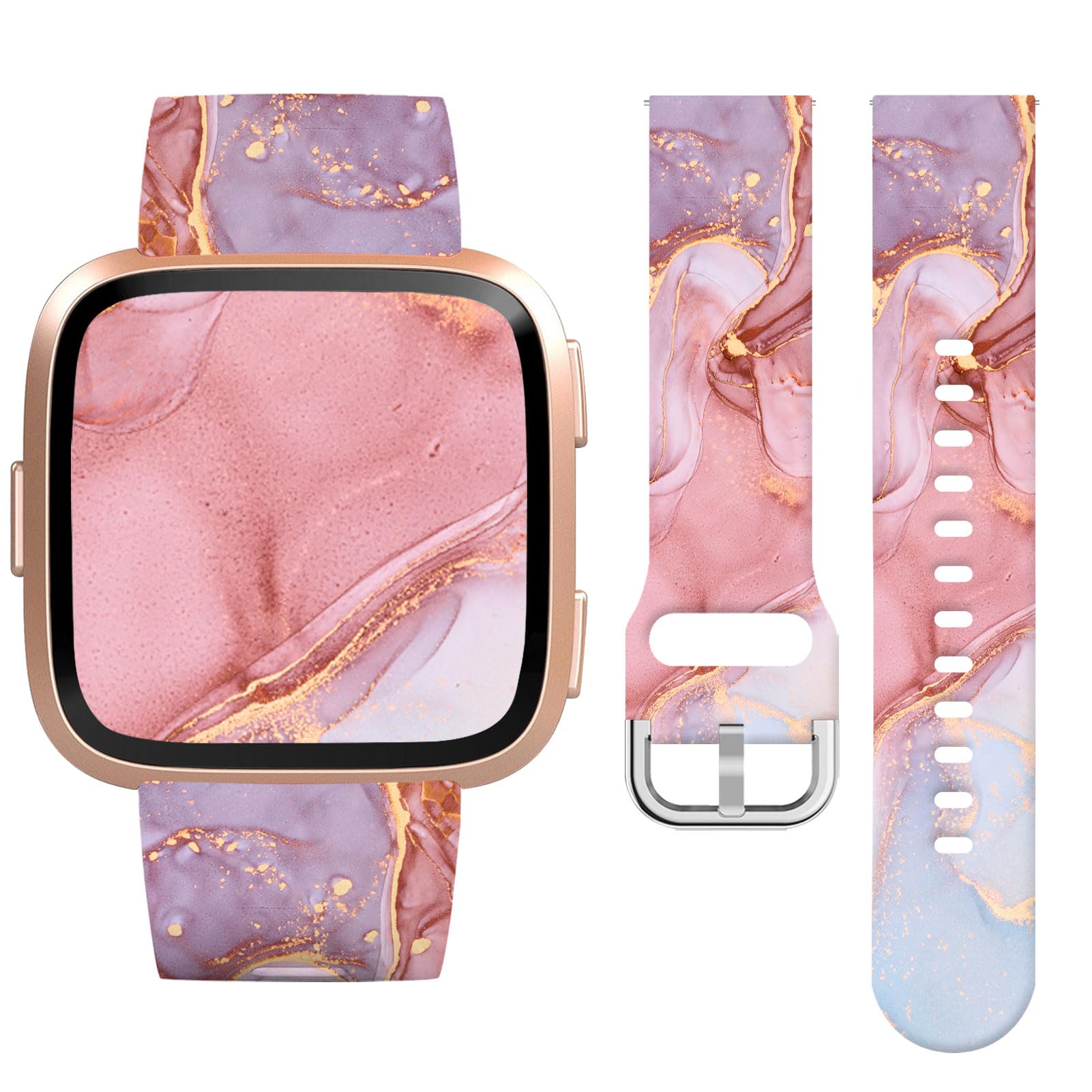 Vozehui Marble Silicone Straps for Fitbit Versa/Versa 2/Versa Lite, Soft, Unique Printing Technology, Comfortable to Wear, Waterproof and Durable Replacement Band for Men Women
