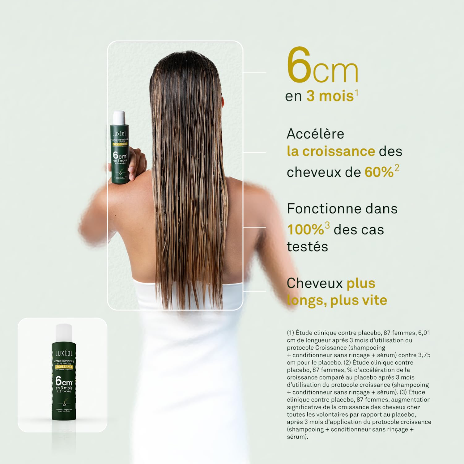 LUXEOL - Routine Croissance In & Out* - Cheveux + longs + vite - Shampooing (200 ml) + Conditionneur (150 ml) + Sérum (100 ml) + Complément Alimentaire Pousse, Croissance & Fortification (3 Mois)
