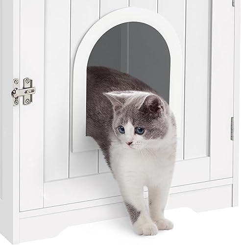 Miniatura 8 de Topeakmart Caja de arena cerrada para gatos mesa auxiliar para mascotas con siete agujeros de ventilación y estructura robusta baño oculto para