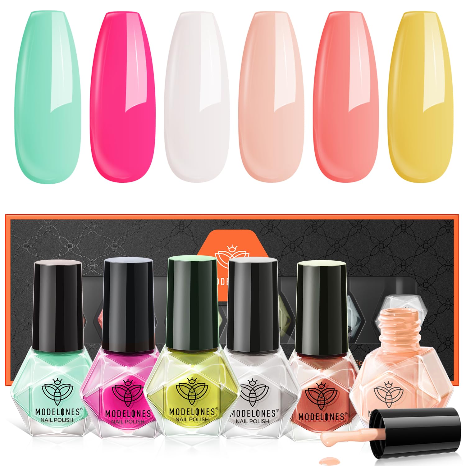 modelones Gel Nail Polish Set- 6 Colors Pastel Gel Polish Mint Green Rose Red Nail Polish Gel White Yellow Orange Gel Nail Soak Off Nail Art Manicure DIY Salon Music Festival Gift for Women Girls 2023