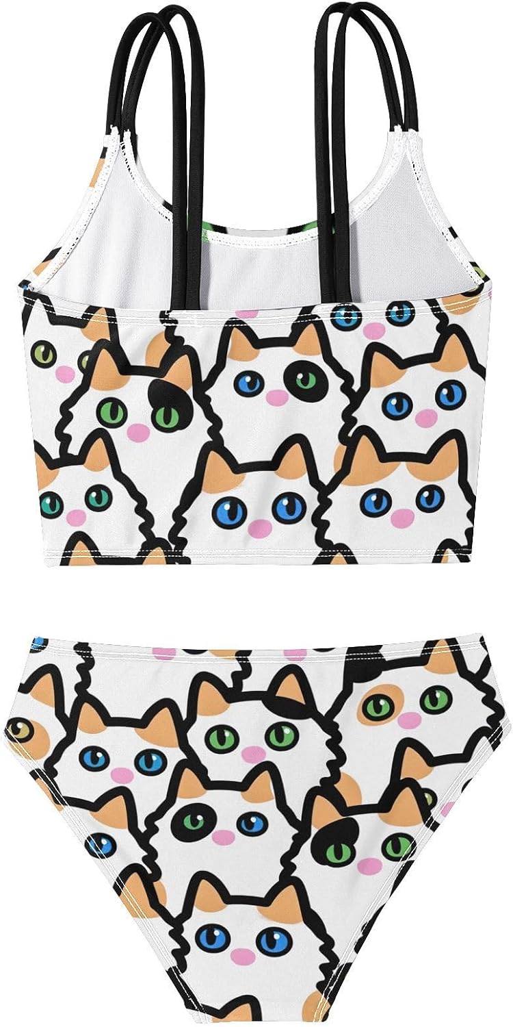 visesunny Girls Two Piece Swimsuits Colorful Ragdoll Cat Girl's Bikini Sets Bathing Suits for Girls Size 5-12Y