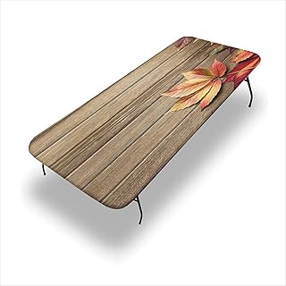 Table Skirt for Folding Tables, Autumn Leaves on Wood (2) Pattern Printed on Polyester Desk Cover, for Indoor Outdoor Party Decor,24x48inch