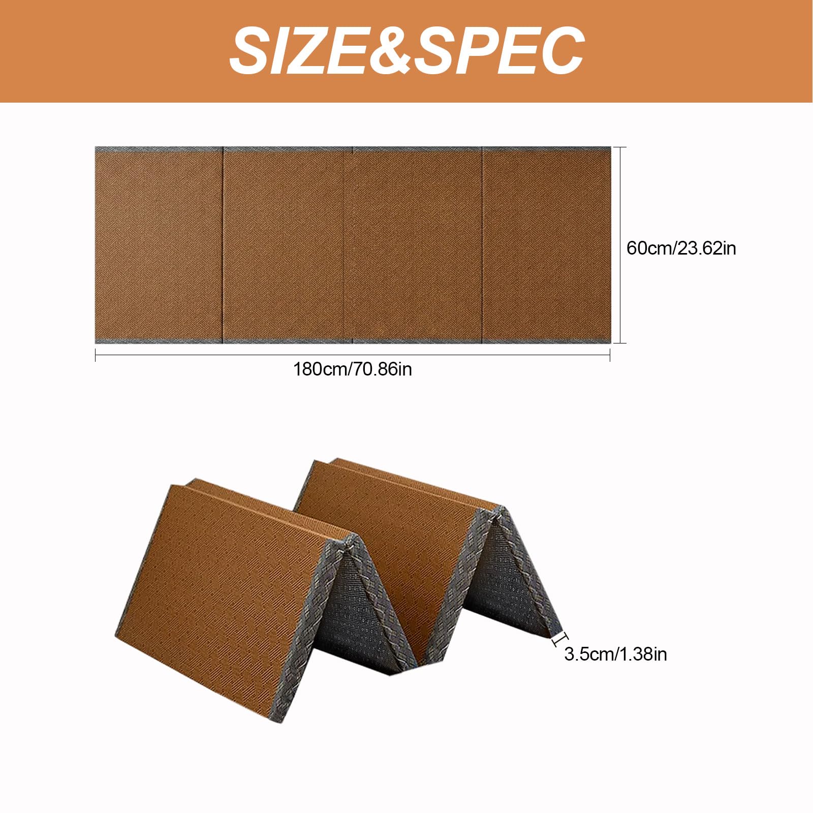 Tappetino Tatami Tradizionale Giapponese Pieghevole in Fibra di Cocco, Futon Giapponese Portatile e Antiscivolo per Dormire, Meditazione, Yoga Zen, 60x180x3.5cm