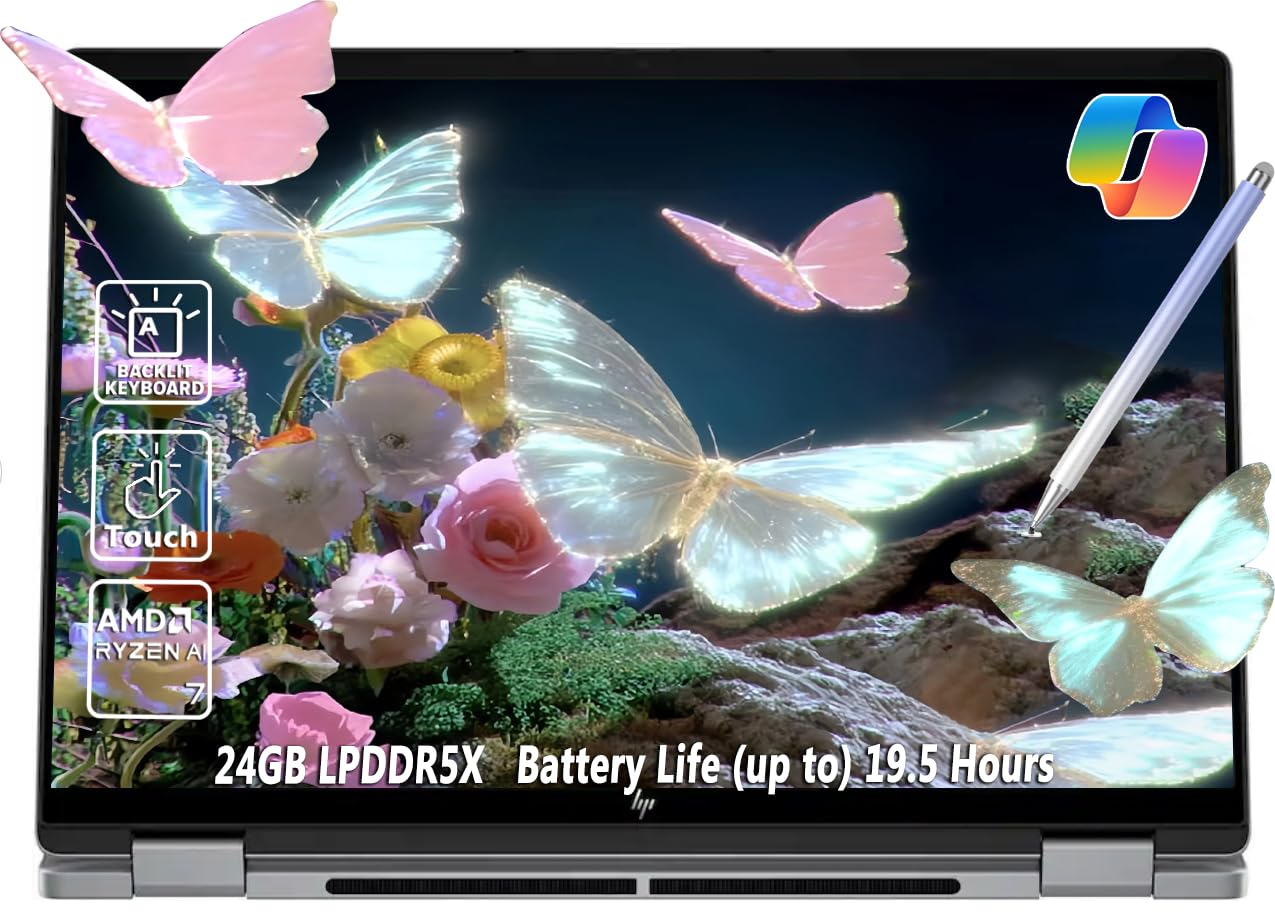 HP OmniBook X Flip 2-in-1 Laptop 14" WUXGA IPS Touchscreen 8-Core AMD Ryzen AI 7 350 24GB LPDDR5 1TB SSD AMD Radeon 860M Graphics Wi-Fi 6E Backlit