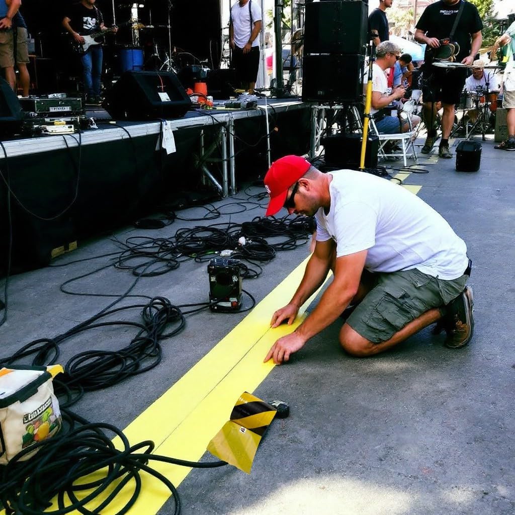 Floor Cord Cover Tape – 6” x 39 Yards, Non-Adhesive Channel for Cable Management, Black and Yellow High-Visibility, Protects Cords and Prevents Trip Hazards. Pack of 1 ROLL