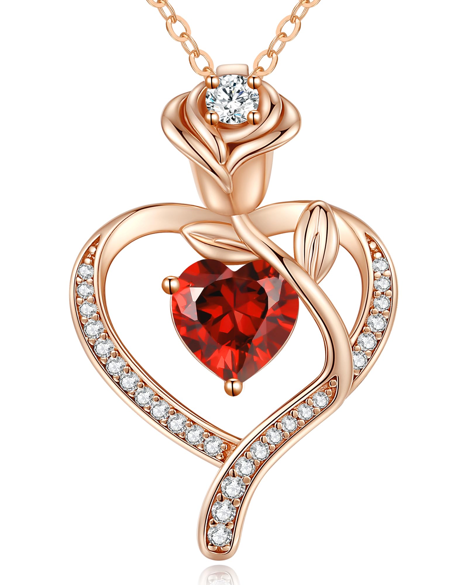 CDE Jewellry Birthstone Collana Donne, 925 Sterling Silver Rose Gold Jewellry Rose Heart Collana Pendente Anniversario Compleanno Regalo di Natale per donne Moglie Mamma Fidanzata Lady Suo