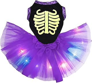 Petitebella Luminous Skeleton Puppy Dog Dress (Black/Purple LED, X-Small)