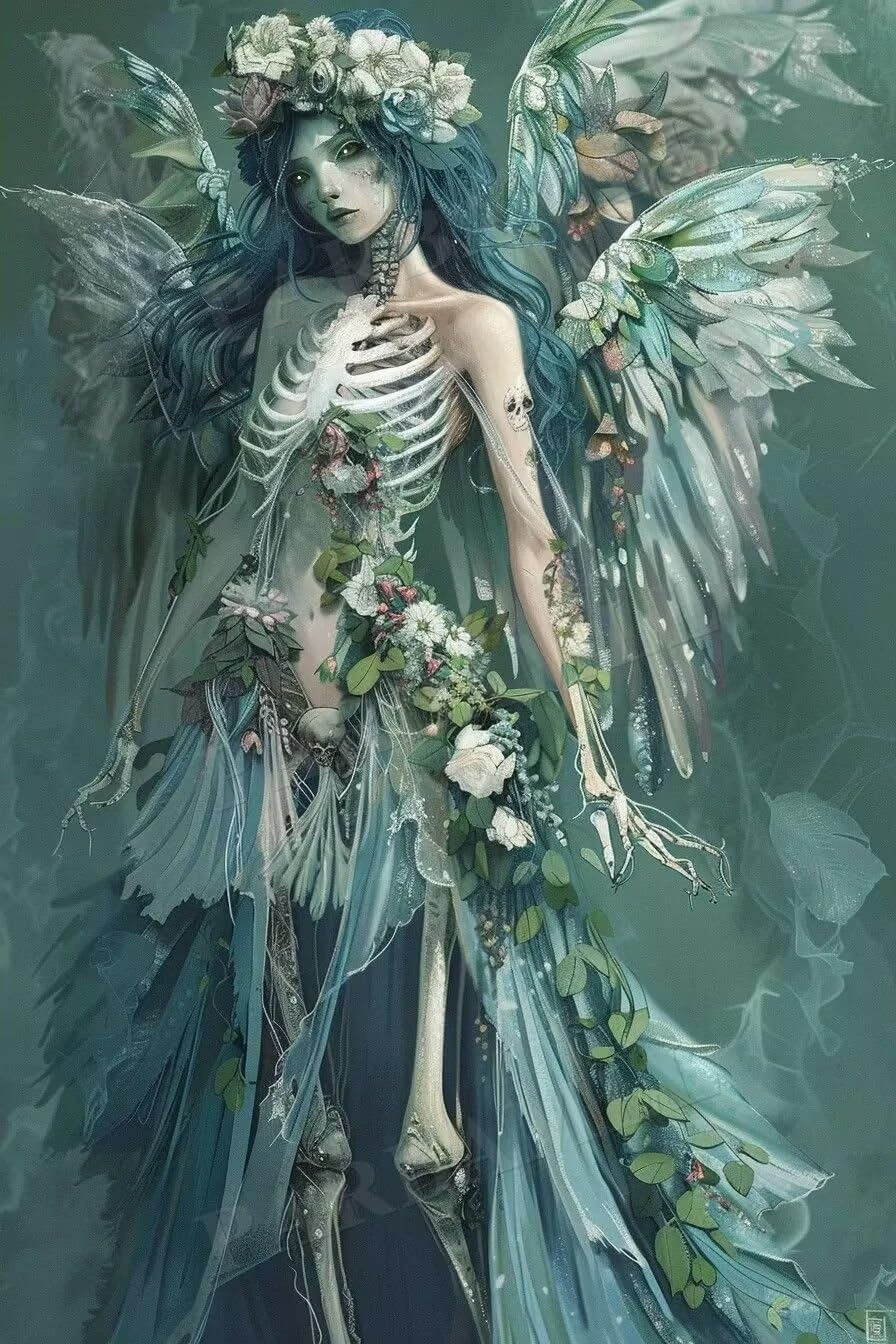 Amazon.com: Framed Canvas Wall Art Japanese Skeleton Girl Modern