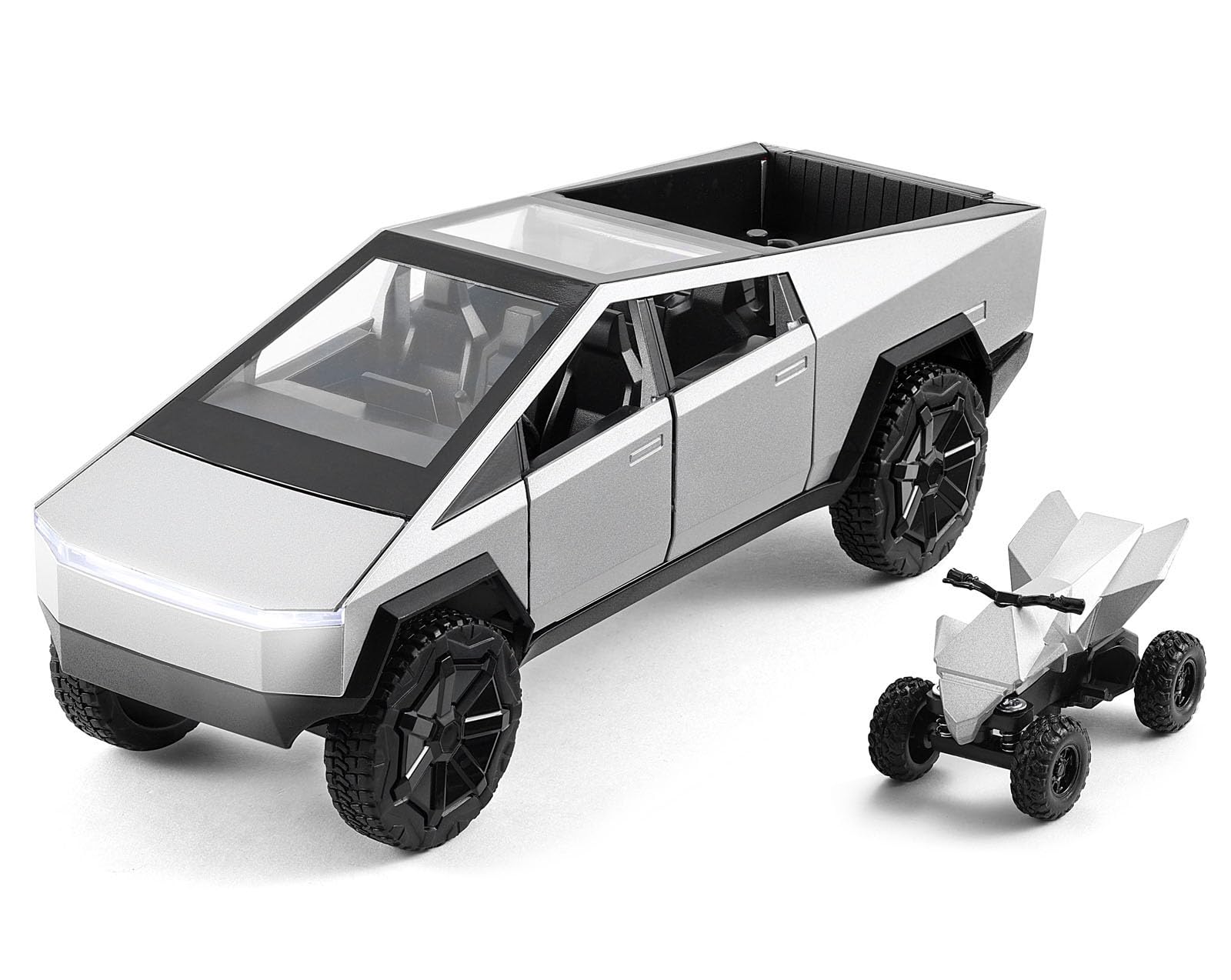 Photo 1 of 1:22 Scale Diecast Toy Trucks, Metal Pull Back Pickup with Mini ATV, Vehicle Playset for Kids, Birthday Gift for Boys 3+ (Silver)