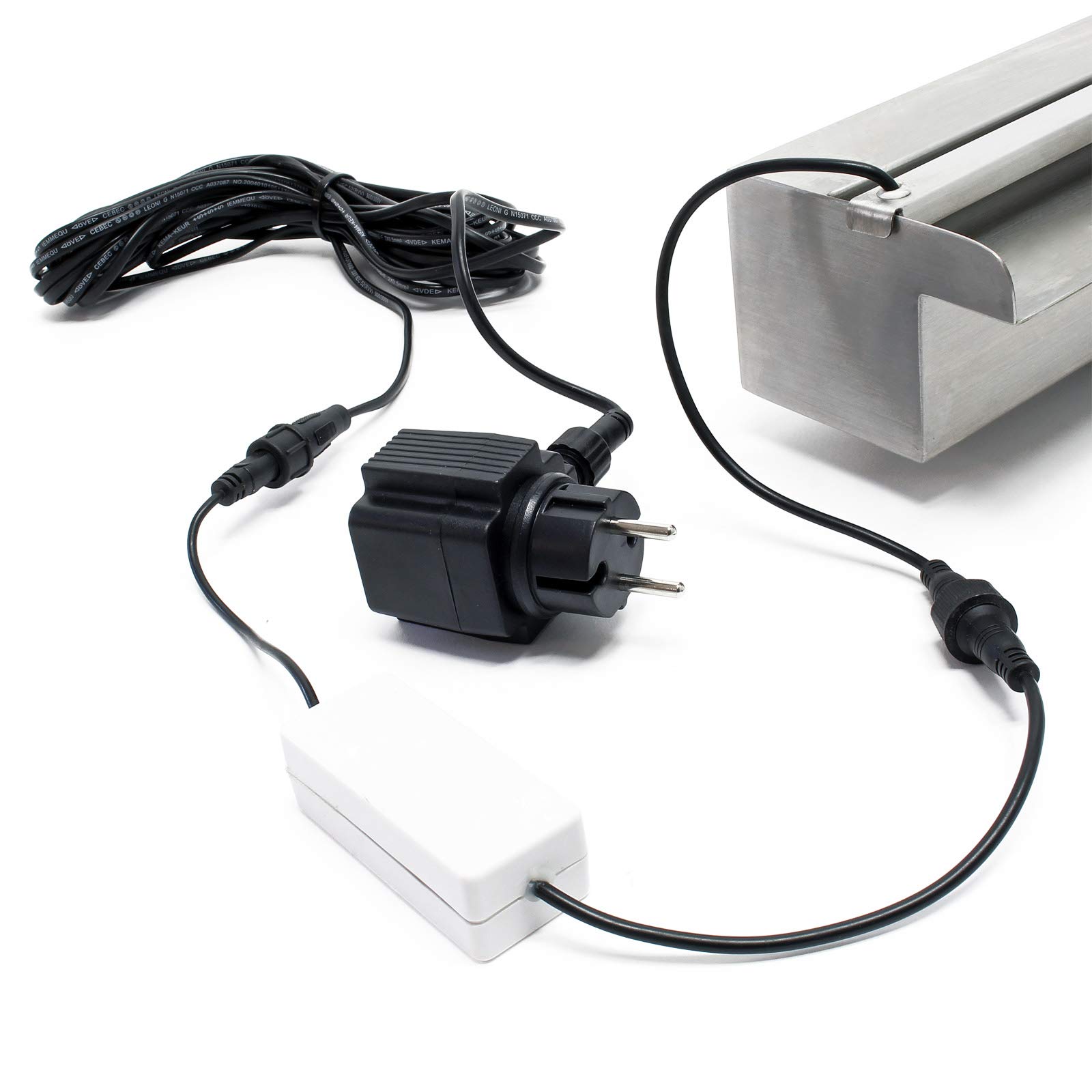 Wiltec Edelstahl Wasserfall Wasserspiel Kaskade 30cm LED Wasserfallschale Teich Pool Brunnen
