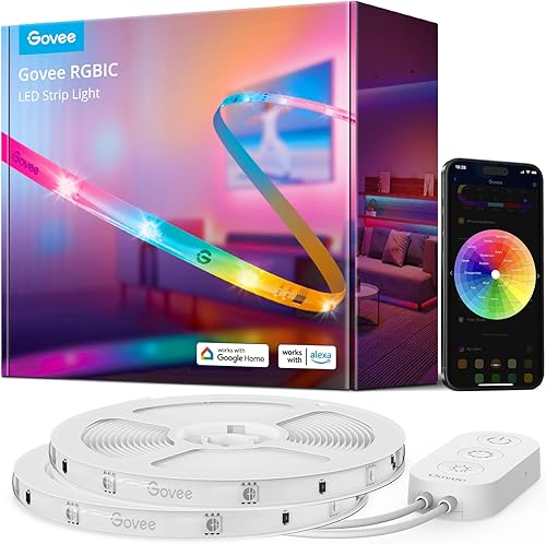 Govee - Tira de luces LED RGBIC de 65.6 pies para dormitorio, tiras de luces inteligentes compatibles con Alexa, luces LED que cambian de color,