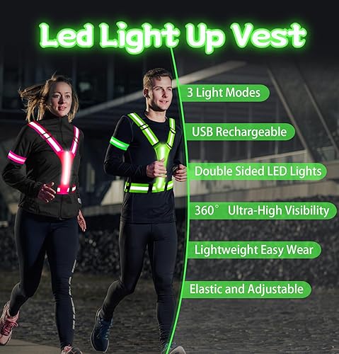 Miniatura 2 de Chaleco reflectante LED, paquete de 3 unidades de equipo de correr con brazaletes reflectores, cinturón reflectante de alta visibilidad, chaleco de