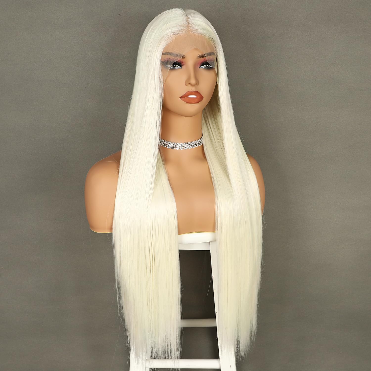 Sapphirewigs Gerade Perücke für Frauen 13x3 Spitze Front Perücken Weiß Blonde Freies Teil Synthetische Haare 150% Dichte Hitzebeständige 26inch