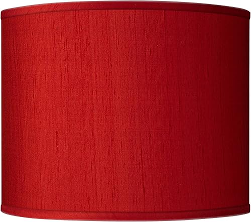 Pantalla de lámpara de tambor de tapa dura, color rojo Dupioni, seda sintética texturizada mediana de 14 pulgadas superior x 14 pulgadas inferior x