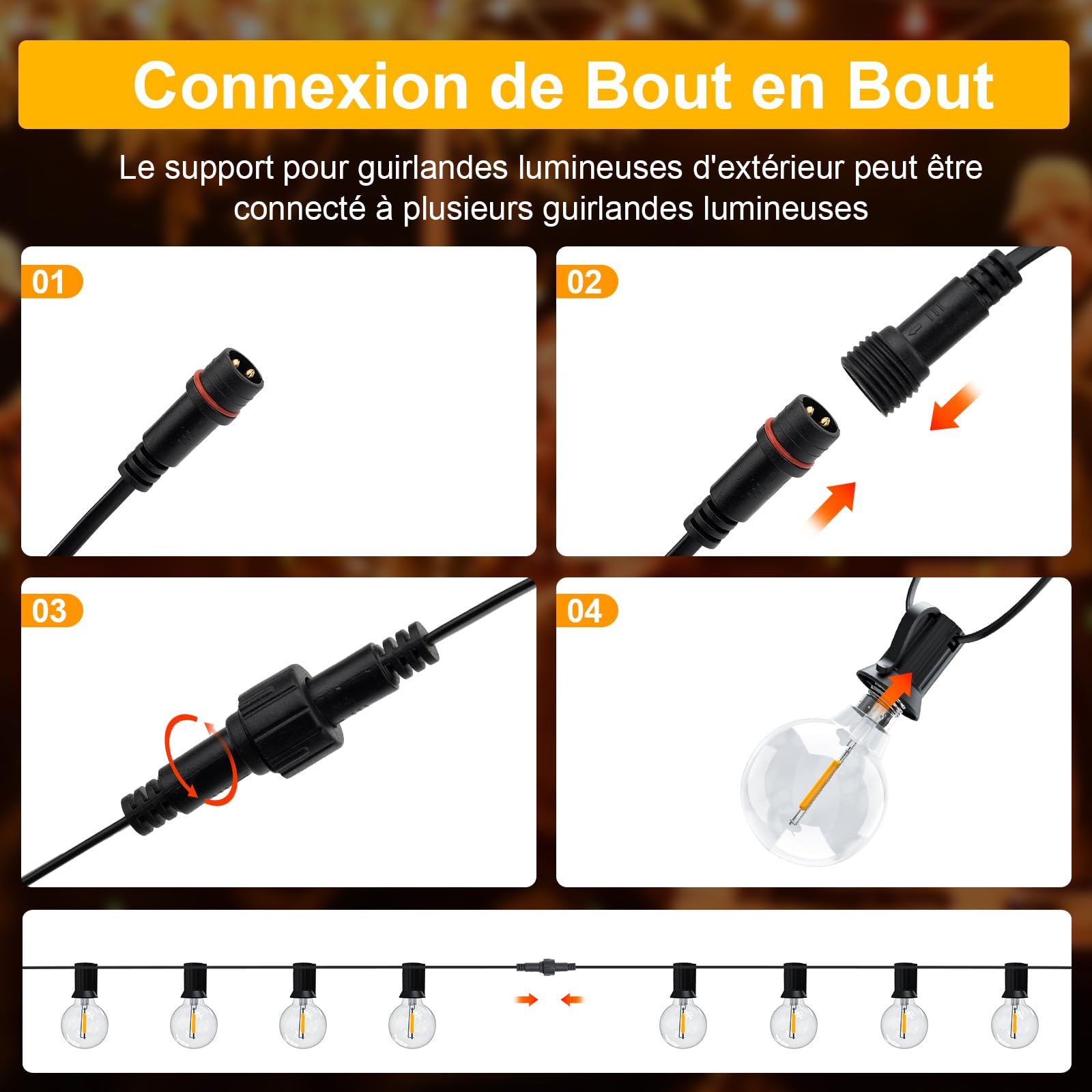 Guirlande Guinguette Exterieur 30M, 37+2 G40 LED Ampoules, Guirlande Lumineuse Exterieure IP44 Imperméable avec Prise, Connectable, Dimmable Temporisé - Blanc Chaud pour Jardin, Terrasse,Mariage
