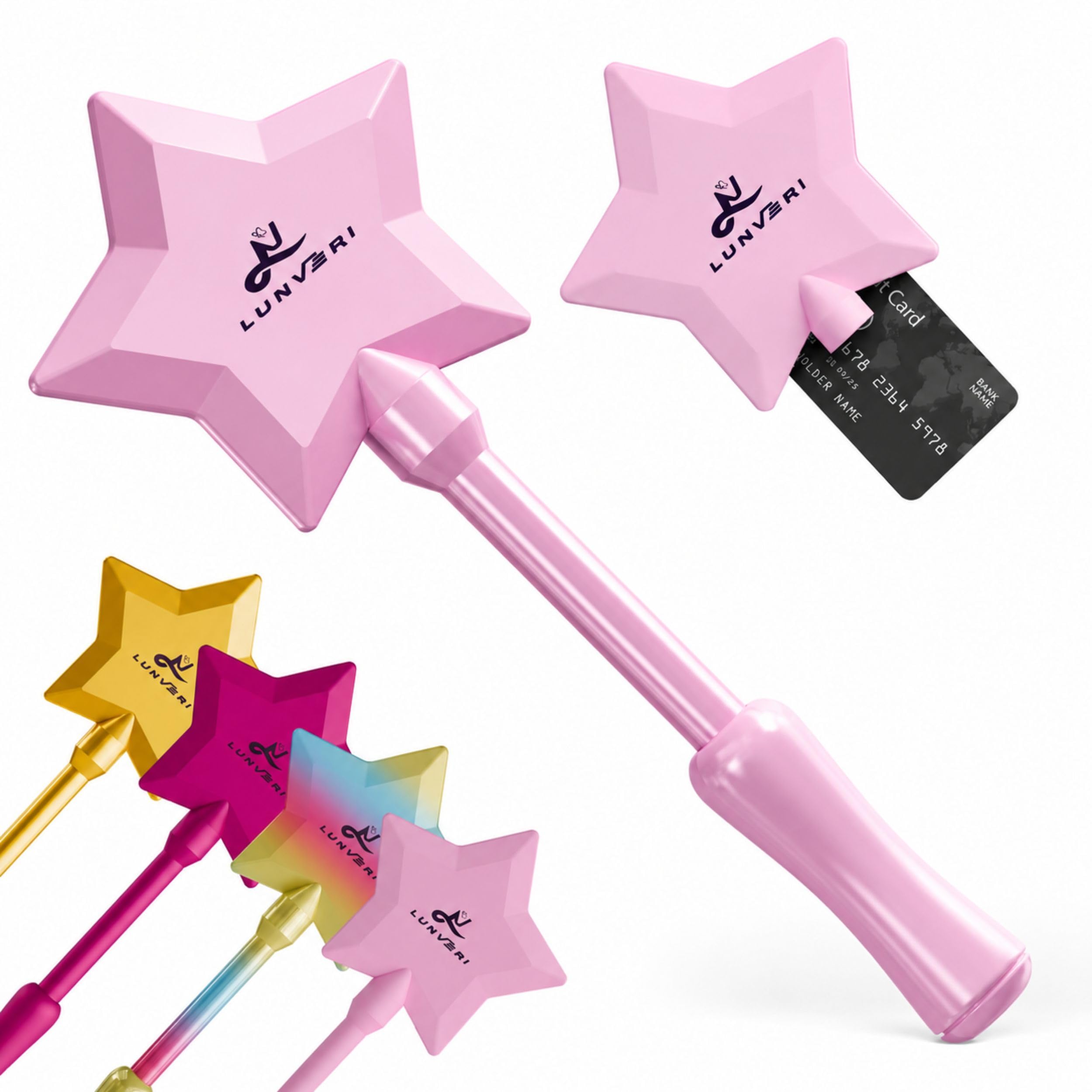 LUNVERI Magic Wand Credit Card Holder, Tap to Pay Accessory for Credit &amp; Debit Cards, Contactless NFC Card Holder, Fairy-Inspired Payment Wand, Soft Pink