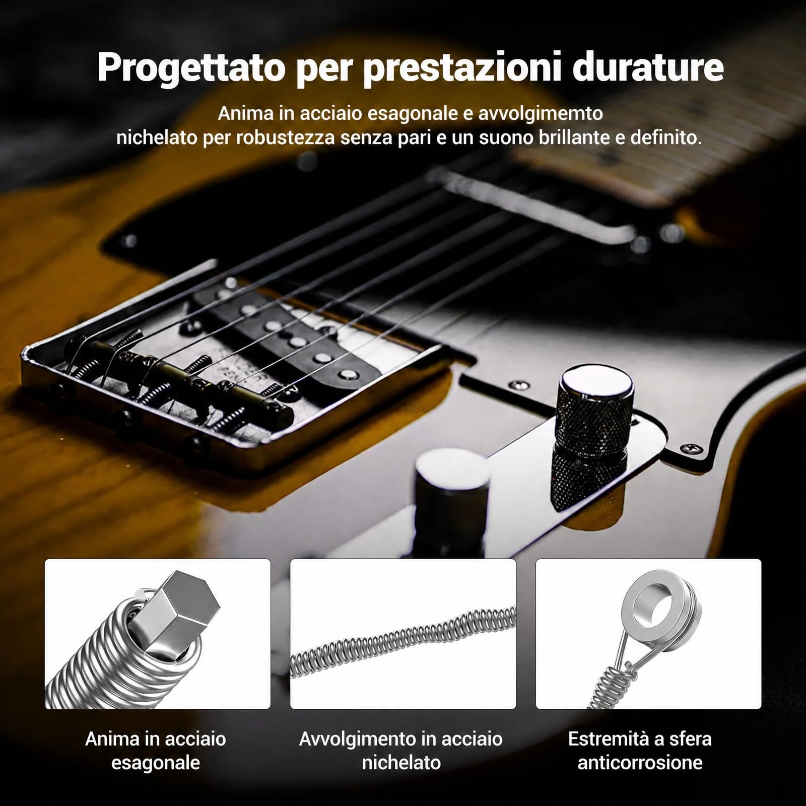 MELONARE Corde per chitarra elettrica, estremità a sfera, avvolgimento in acciaio nichelato, anima esagonale e rivestimento antiruggine, 10–46 Regular Light, confezione da 10 (GA-S2-10)