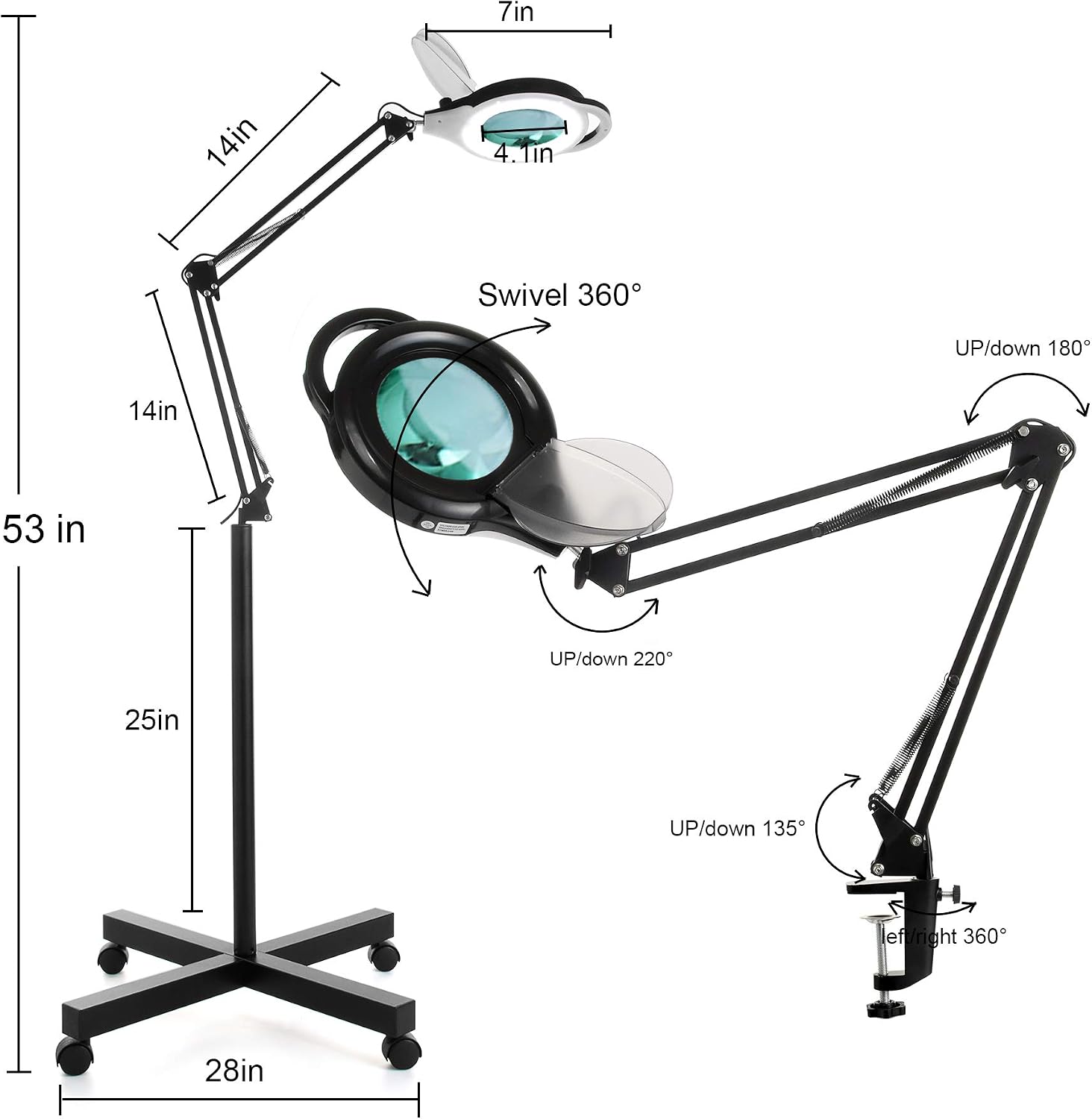 Free Shipping 🛒 LED Magnifying Lamp, 2,200 Lumens Super Bright Stepless Dimmable Magnifying Glass with Light, 5-Diopter Real Glass, Adjustable Metal Swing Arm Magnifier Lamp for Reading, Sewing, Crafts, Repair(Black) Crazy Clearance LED Magnifying Lamp, 2,200 Lumens Super Bright Stepless Dimmable Magnifying Glass with Light, 5-Diopter Real Glass, Adjustable Metal Swing Arm Magnifier Lamp for Reading, Sewing, Crafts, Repair(Black)