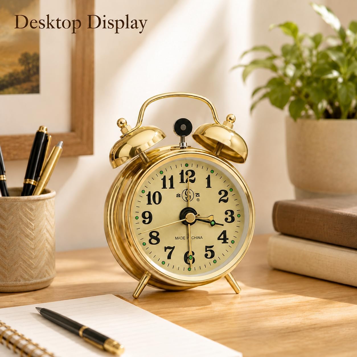Loud Alarm Clock for Heavy Sleepers, 4 inches Twin Bell Mechanical Alarm Clock, Silent Non Ticking, Manual Wind Up, for Bedrooms, Retro Decor Desk Analog Clocks