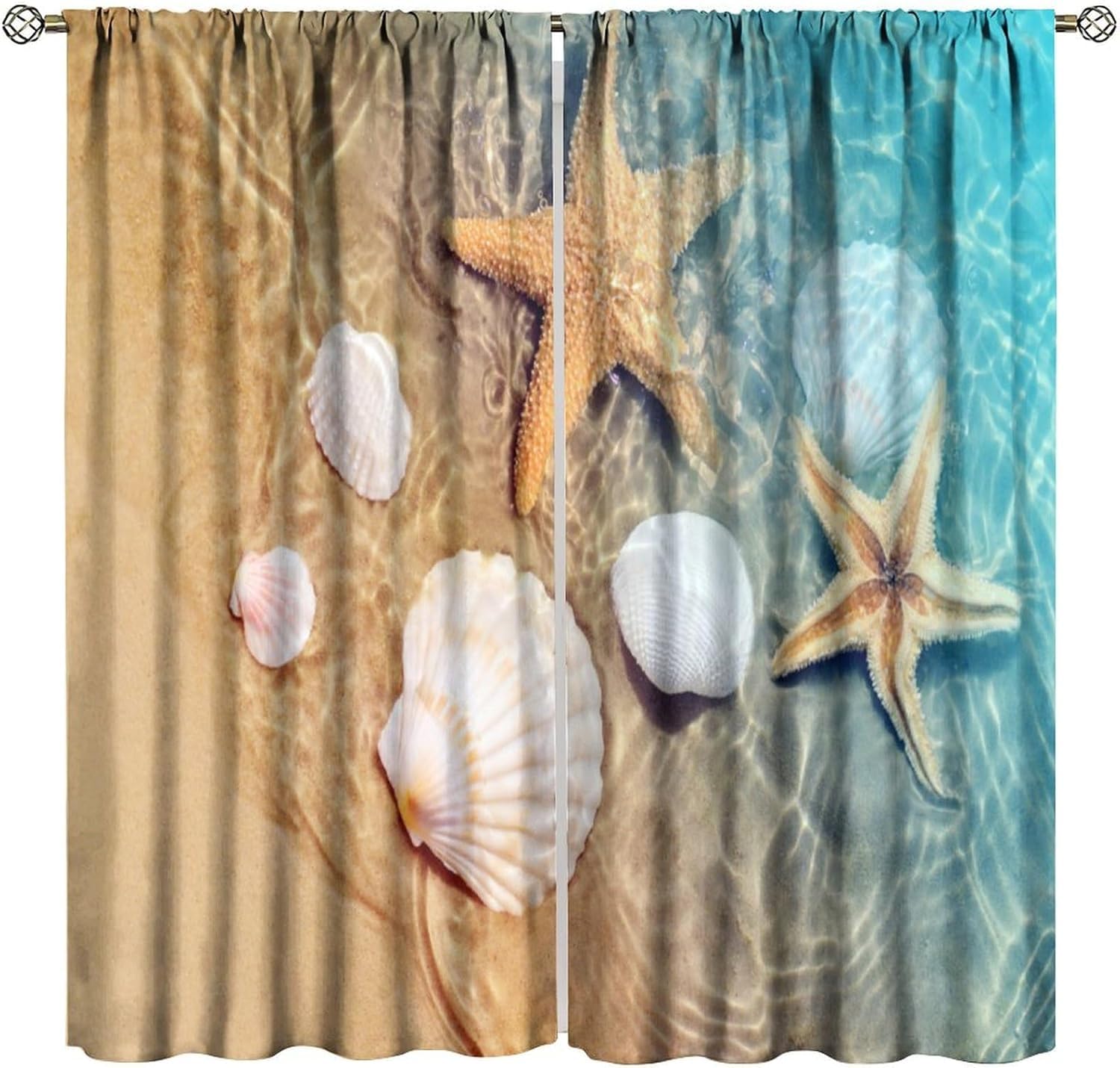 Rideau motif 3D paysage d'étoiles de mer avec isolation thermique intégrée