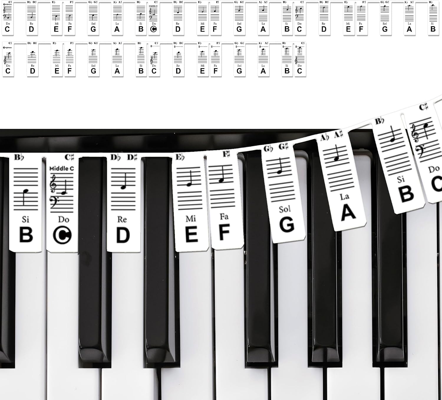 Piano Notes Guide for Beginner | Removable Piano Keyboard Stickers Note Labels for 61-Key | C-D-E-F-G-A-B | Made of Silicone | No Need Stickers | Reusable and Comes with Box