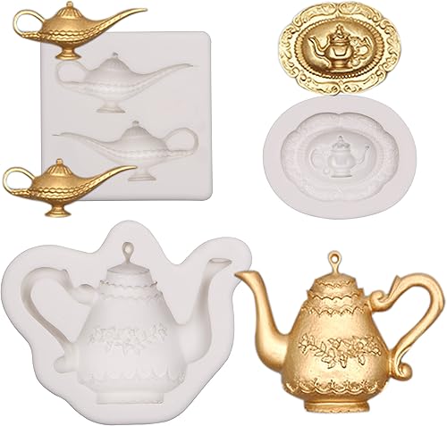 Aladdin - Moldes de silicona para lámpara de Aladdin para fiesta temática del mito de Aladdin, tetera de fiesta de té con alivio de filigrana,