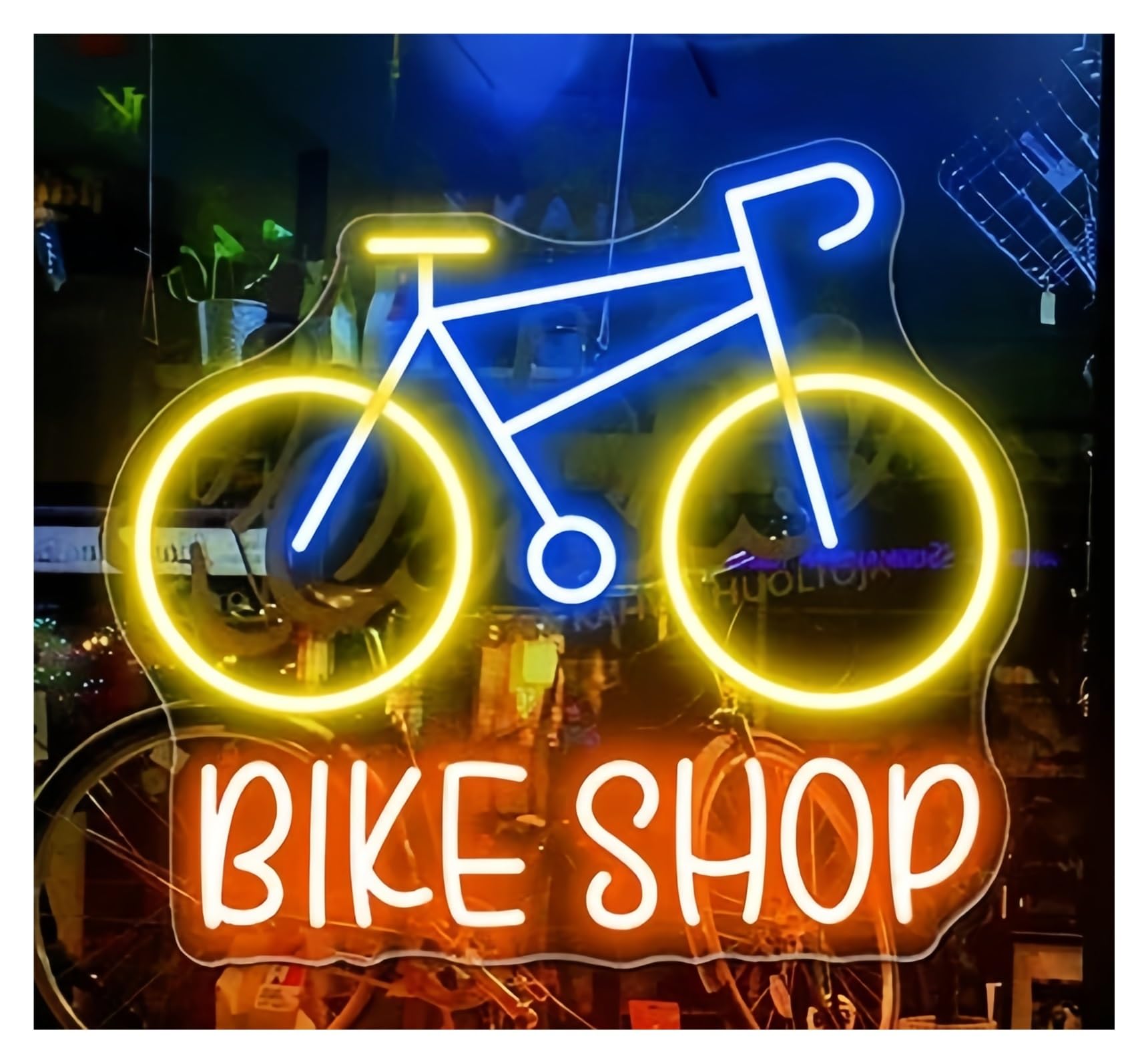 Shouxi D Sign Lamp Bike Neon Sign Bicycle Shop Open Wall Ecor Cyclist Opening(,46X49cm)