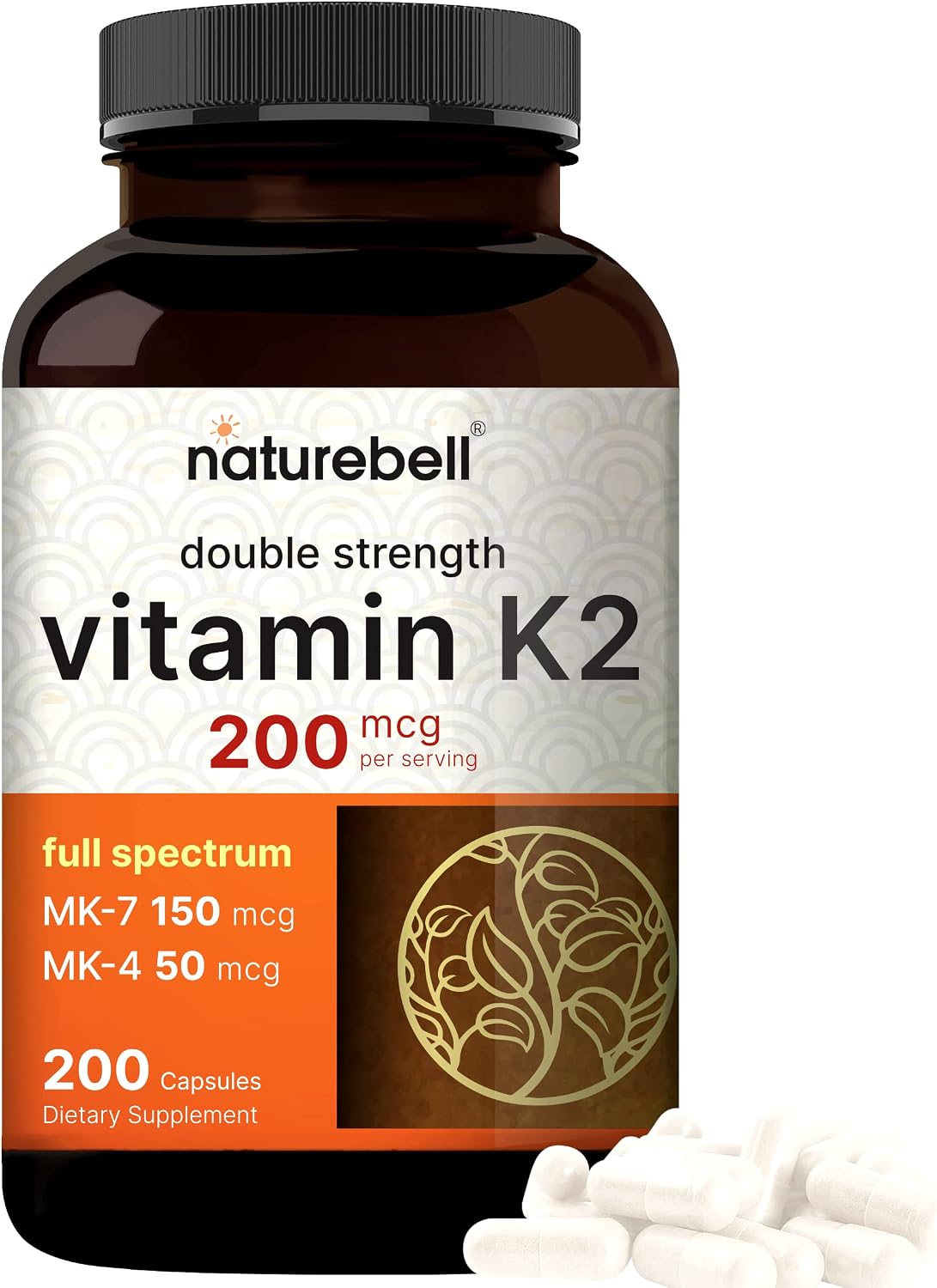 Full Spectrum Vitamin K2 Supplement with MK-7 & MK-4, 200 mcg, 200 Capsules, 2 in 1 Formula, Vitamin K2 Complex Supplement, Supports Joint and Heart Health, Non-GMO