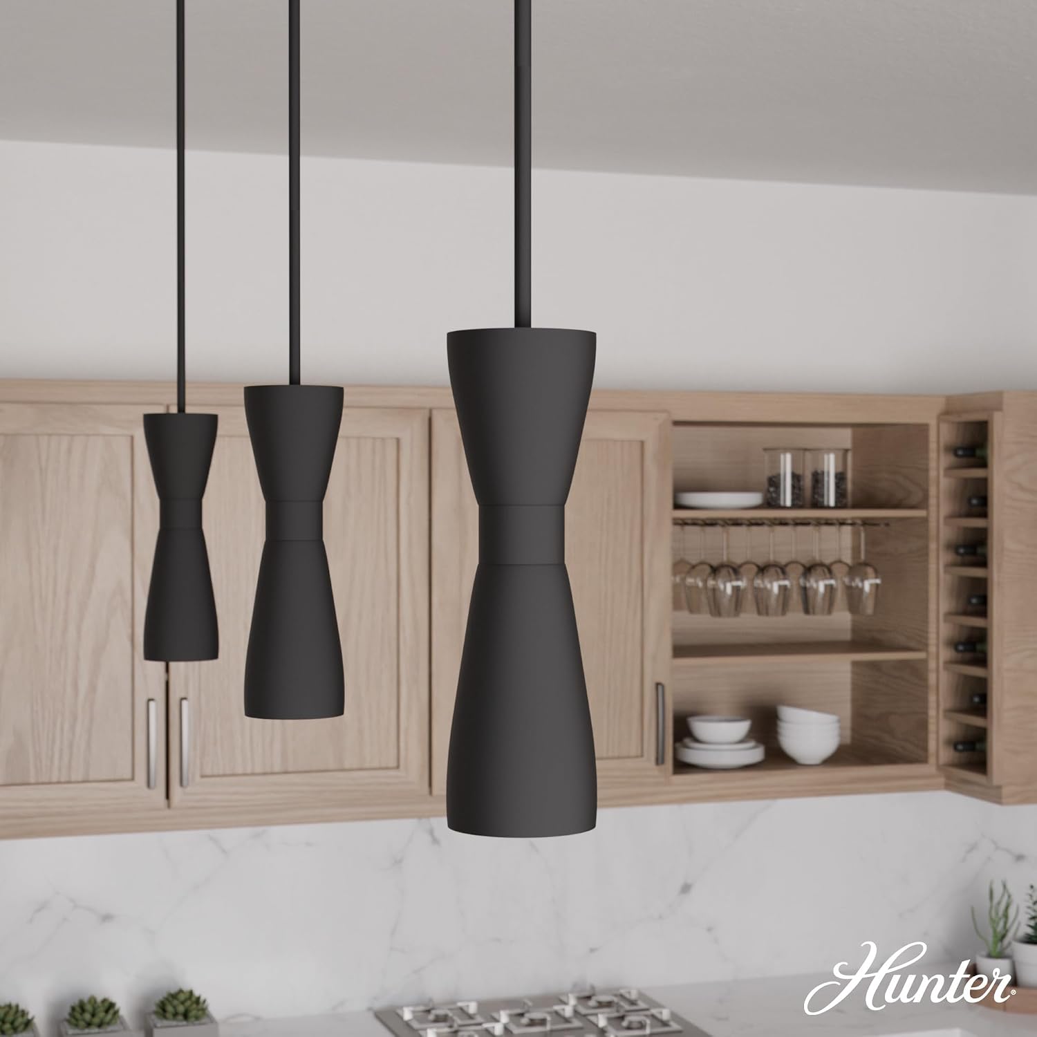 Hunter - Zola 1-Light Matte Black, Mini Pendant Light, Dimmable, Formal Style, Pharmacy Shaped, for Bedrooms, Kitchens, Dining, Living Rooms - 19827