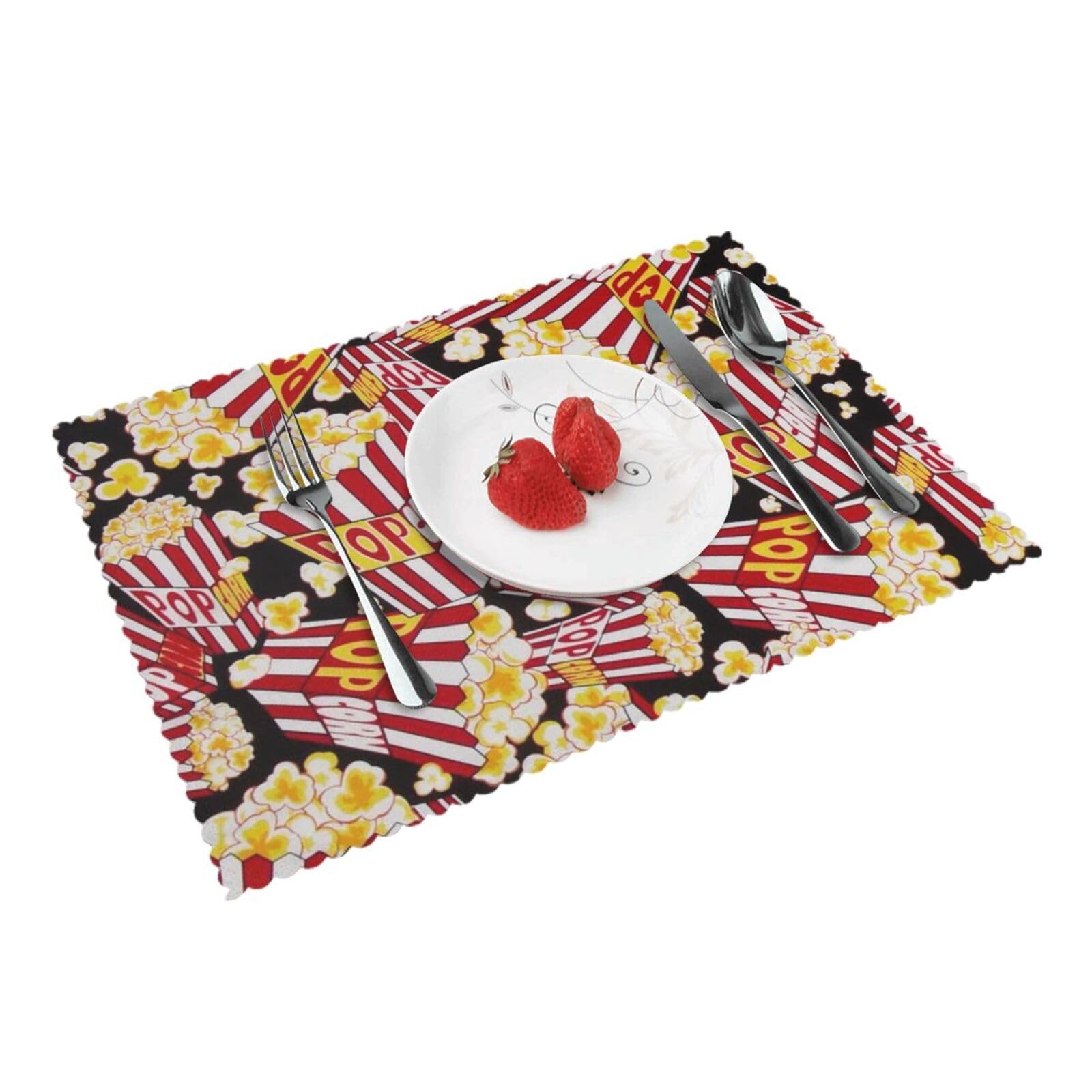 Bnvsadc Popcorn Print 4 Pcs Heat Resistant Placemat 45X30 Cm, Printed Non-Slip Place Mats For Kitchen Dining Table Indoor Outdoor