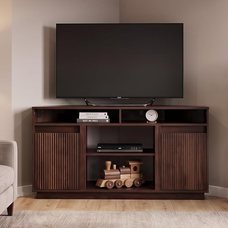 47" Corner TV Stand for TVs up to 55 Inch, Mid Century Entertainment Center image 6