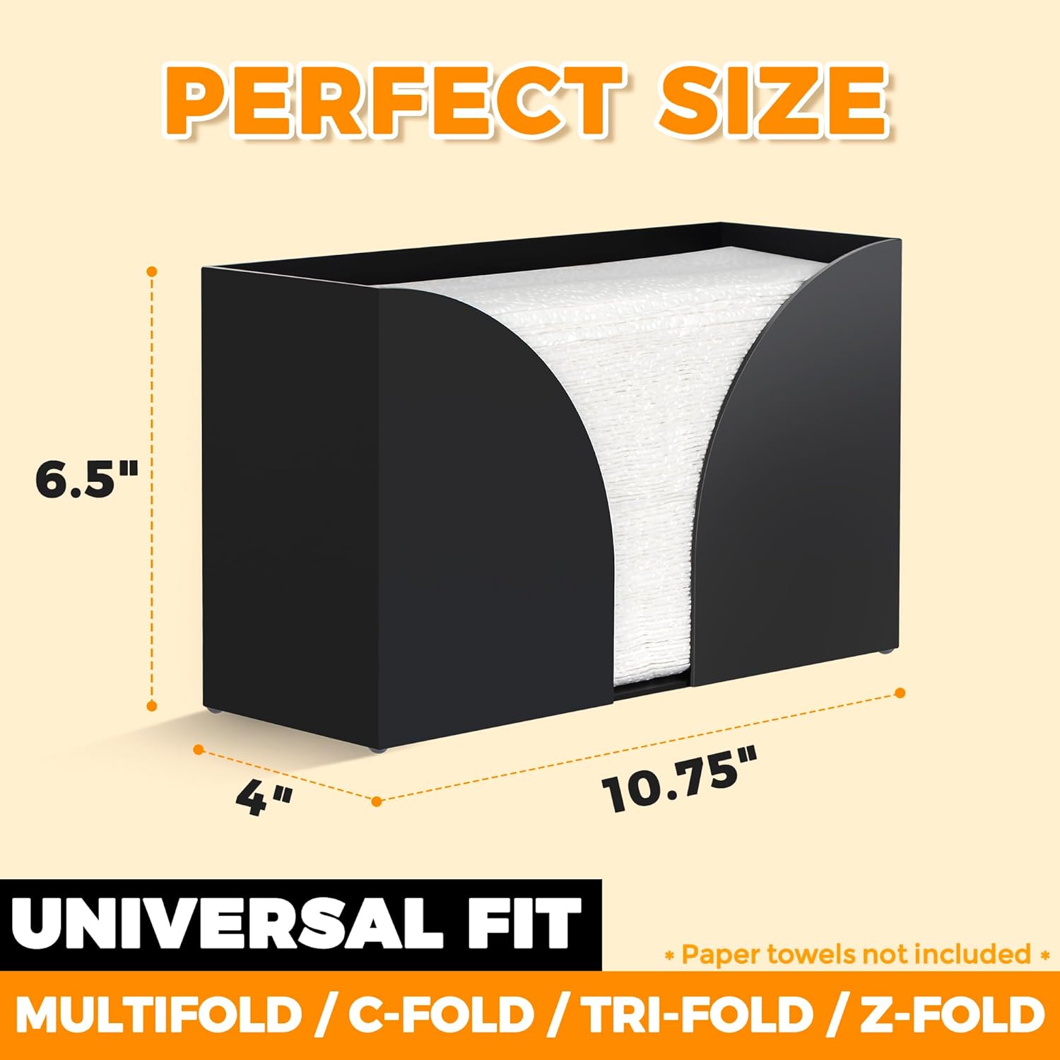 Storage Standard Multifold Paper Towel Dispenser Countertop - Matte Black Paper Towel Holder Bathroom, Durable Acrylic Napkin Holder for Bathroom, Kitchen, Office & Restaurant, 10.75 x 6.5 x 4 Inches - Image 5